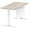 Air Modesty 1600mm Rectangular Cable Port Height Adjustable Desk, White Leg & Modesty Panel, Grey Oak