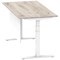 Air Modesty 1600mm Rectangular Cable Port Height Adjustable Desk, White Leg & Modesty Panel, Grey Oak
