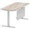 Air Modesty 1800mm Rectangular Cable Port Height Adjustable Desk, Silver Leg & Modesty Panel, Grey Oak