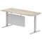 Air Modesty 1800mm Rectangular Cable Port Height Adjustable Desk, Silver Leg & Modesty Panel, Grey Oak