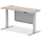 Air Modesty 1400mm Slim Rectangular Height Adjustable Desk, Silver Leg & Modesty Panel, Grey Oak