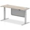 Air Modesty 1600mm Slim Rectangular Height Adjustable Desk, Silver Leg & Modesty Panel, Grey Oak