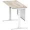Air Modesty 1400mm Slim Rectangular Height Adjustable Desk, White Leg & Modesty Panel, Grey Oak
