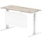 Air Modesty 1400mm Slim Rectangular Height Adjustable Desk, White Leg & Modesty Panel, Grey Oak