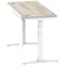 Air Modesty 1400mm Slim Rectangular Height Adjustable Desk, White Leg & Modesty Panel, Grey Oak