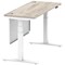 Air Modesty 1400mm Slim Rectangular Height Adjustable Desk, White Leg & Modesty Panel, Grey Oak