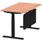Air Modesty 1400mm Rectangular Cable Port Height Adjustable Desk, Black Leg & Modesty Panel, Beech