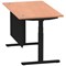 Air Modesty 1400mm Rectangular Cable Port Height Adjustable Desk, Black Leg & Modesty Panel, Beech