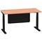 Air Modesty 1600mm Rectangular Cable Port Height Adjustable Desk, Black Leg & Modesty Panel, Beech