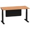 Air Modesty 1600mm Rectangular Cable Port Height Adjustable Desk, Black Leg & Modesty Panel, Oak