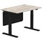 Air Modesty 1200mm Rectangular Cable Port Height Adjustable Desk, Black Leg & Modesty Panel, Grey Oak