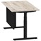 Air Modesty 1400mm Rectangular Cable Port Height Adjustable Desk, Black Leg & Modesty Panel, Grey Oak