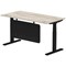 Air Modesty 1600mm Rectangular Cable Port Height Adjustable Desk, Black Leg & Modesty Panel, Grey Oak
