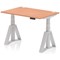 Air 1200mm Height Adjustable Cable Port Desk, Silver Leg with Piste Foot, Beech