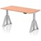 Air 1600mm Height Adjustable Cable Ports Desk, Silver Leg with Piste Foot, Beech