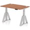Air 1200mm Height Adjustable Cable Port Desk, Silver Leg with Piste Foot, Walnut