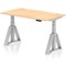 Air 1400mm Height Adjustable Cable Port Desk, Silver Leg with Piste Foot, Maple