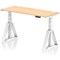 Air 1400mm Slim Height Adjustable Cable Ports Desk, White Leg with Piste Foot, Maple