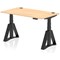 Air 1400mm Height Adjustable Cable Port Desk, Black Leg with Piste Foot, Maple