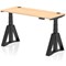 Air 1400mm Slim Height Adjustable Cable Ports Desk, Black Leg with Piste Foot, Maple