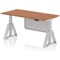 Air Modesty 1600mm Height Adjustable Desk, Silver Leg with Piste Foot and Modesty Panel, Walnut