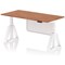 Air Modesty 1600mm Height Adjustable Desk, White Leg with Piste Foot and Modesty Panel, Walnut