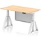 Air Modesty 1400mm Height Adjustable Desk, White Leg with Piste Foot and Modesty Panel, Maple