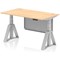 Air Modesty 1400mm Height Adjustable Cable Port Desk, Silver Leg with Piste Foot and Modesty Panel, Maple