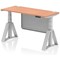 Air Modesty 1400mm Slim Height Adjustable Cable Ports Desk, Silver Leg and Modesty Panel, Beech