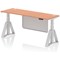 Air Modesty 1800mm Slim Height Adjustable Cable Ports Desk, Silver Leg and Modesty Panel, Beech