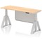 Air Modesty 1600mm Slim Height Adjustable Cable Ports Desk, Silver Leg and Modesty Panel, Maple