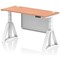 Air Modesty 1400mm Slim Height Adjustable Cable Ports Desk, White Leg and Modesty Panel, Beech