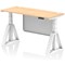 Air Modesty 1400mm Slim Height Adjustable Cable Ports Desk, White Leg and Modesty Panel, Maple