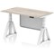 Air Modesty 1400mm Height Adjustable Desk, White Leg with Piste Foot and Modesty Panel, Grey Oak