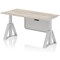 Air Modesty 1600mm Height Adjustable Desk, Silver Leg with Piste Foot and Modesty Panel, Grey Oak