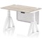 Air Modesty 1200mm Height Adjustable Cable Port Desk, White Leg with Piste Foot and Modesty Panel, Grey Oak