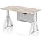Air Modesty 1400mm Height Adjustable Cable Port Desk, White Leg with Piste Foot and Modesty Panel, Grey Oak