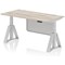 Air Modesty 1600mm Height Adjustable Cable Ports Desk, Silver Leg and Modesty Panel, Grey Oak