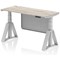 Air Modesty 1400mm Slim Height Adjustable Cable Ports Desk, Silver Leg and Modesty Panel, Grey Oak