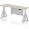 Air Modesty 1800mm Slim Height Adjustable Cable Ports Desk, Silver Leg and Modesty Panel, Grey Oak