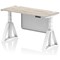 Air Modesty 1400mm Slim Height Adjustable Cable Ports Desk, White Leg and Modesty Panel, Grey Oak