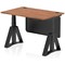 Air Modesty 1200mm Height Adjustable Cable Port Desk, Black Leg with Piste Foot and Modesty Panel, Walnut