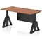 Air Modesty 1600mm Height Adjustable Cable Ports Desk, Black Leg and Modesty Panel, Walnut