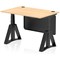 Air Modesty 1200mm Height Adjustable Cable Port Desk, Black Leg with Piste Foot and Modesty Panel, Maple