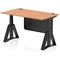 Air Modesty 1400mm Height Adjustable Cable Port Desk, Black Leg with Piste Foot and Modesty Panel, Oak