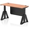 Air Modesty 1400mm Slim Height Adjustable Cable Ports Desk, Black Leg and Modesty Panel, Beech