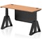 Air Modesty 1400mm Slim Height Adjustable Cable Ports Desk, Black Leg and Modesty Panel, Oak