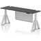 Air Modesty 1800mm Slim Height Adjustable Cable Ports Desk, Silver Leg and Modesty Panel, Black