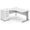 Impulse Plus Corner Desk with 600mm Pedestal, Left Hand, 1800mm Wide, Silver Cable Managed Legs, White, Installed