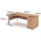 Impulse Plus Corner Desk with 800mm Pedestal, Left Hand, 1800mm Wide, Silver Cable Managed Legs, Beech, Installed